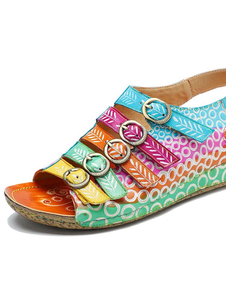 Comfy Printed Leather Flower Sandals Sandals by Colorstepshoes – Don't Panic Shoes