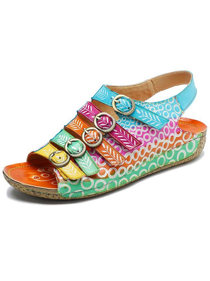 Comfy Printed Leather Flower Sandals Sandals by Colorstepshoes – Don't Panic Shoes
