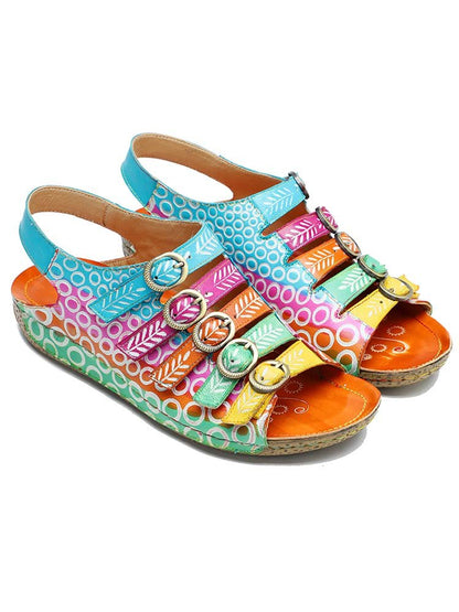 Comfy Printed Leather Flower Sandals Sandals by Colorstepshoes – Don't Panic Shoes