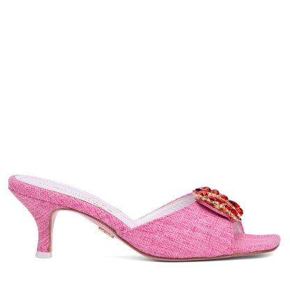 Coquette Women’S Handmade Linen Leather Sandal Kitten Heel Sandals by Beautiisoles – Don't Panic Shoes