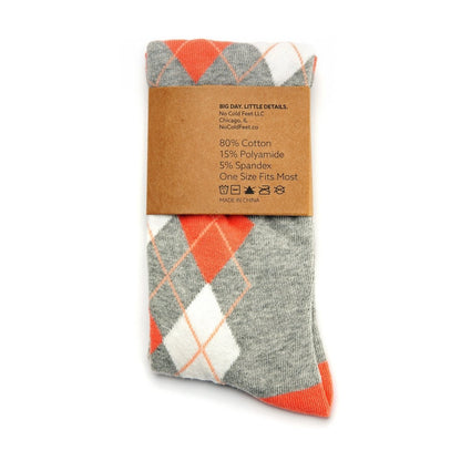 Coral And Grey Argyle Socks Classic Argyle Pattern Dress Crew Socks Stylish Everyday Comfort Wear Socks by No Cold Feet – Don't Panic Shoes