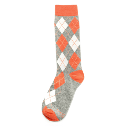 Coral And Grey Argyle Socks Classic Argyle Pattern Dress Crew Socks Stylish Everyday Comfort Wear Socks by No Cold Feet – Don't Panic Shoes