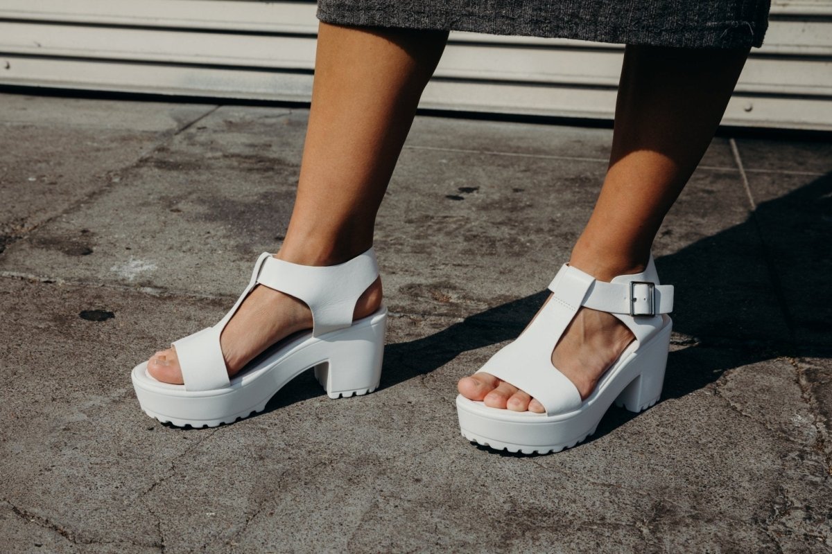 Corby Platform Sandal Adjustable Ankle Buckle Cushioned Insole White Summer Ready Casual Comfort Sandals by J.Adams – Don't Panic Shoes