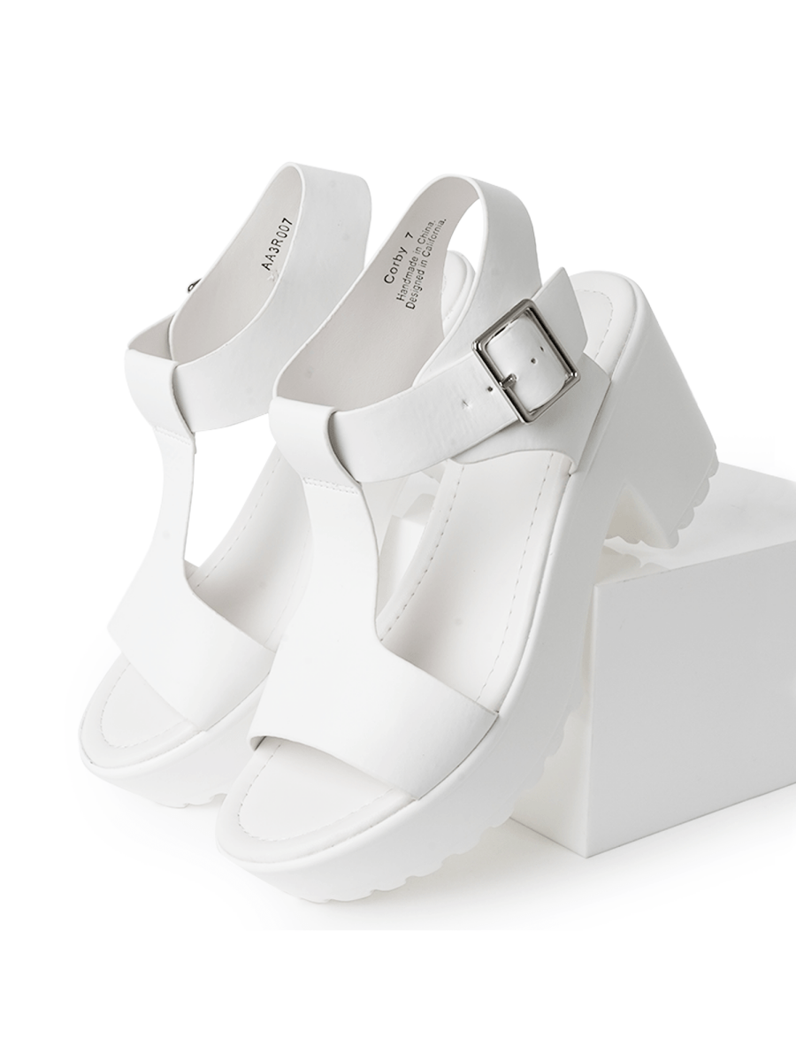 Corby Platform Sandal Adjustable Ankle Buckle Cushioned Insole White Summer Ready Casual Comfort Sandals by J.Adams – Don't Panic Shoes