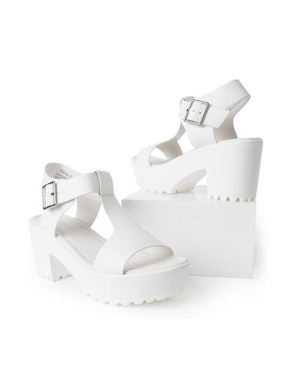Corby Platform Sandal Adjustable Ankle Buckle Cushioned Insole White Summer Ready Casual Comfort Sandals by J.Adams – Don't Panic Shoes