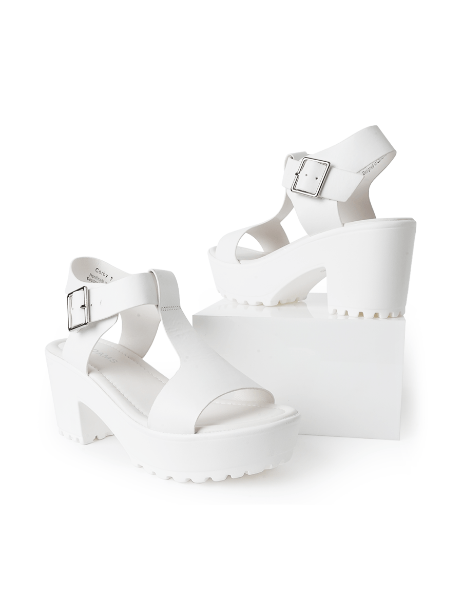 Corby Platform Sandal Adjustable Ankle Buckle Cushioned Insole White Summer Ready Casual Comfort Sandals by J.Adams – Don't Panic Shoes