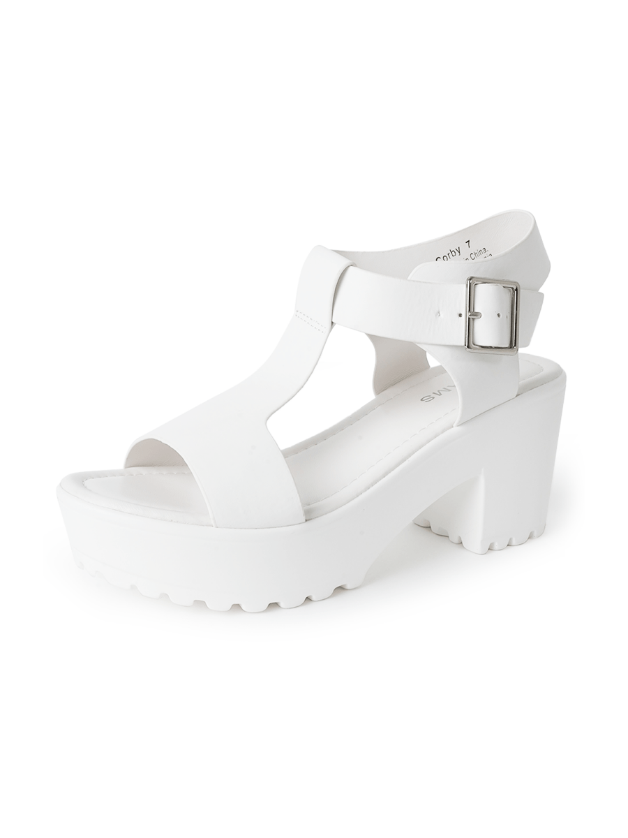 Corby Platform Sandal Adjustable Ankle Buckle Cushioned Insole White Summer Ready Casual Comfort Sandals by J.Adams – Don't Panic Shoes