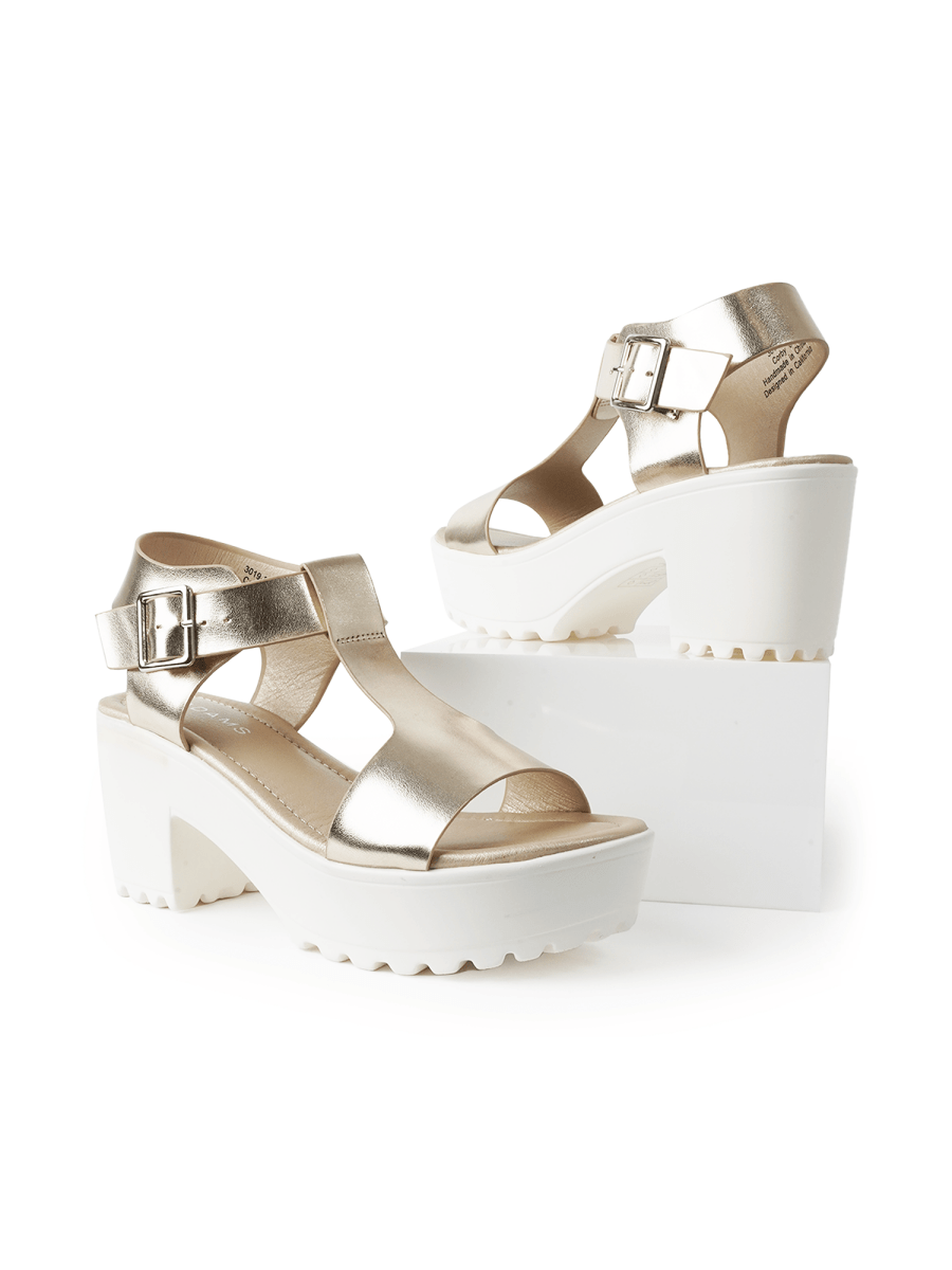 Corby | White Gold Sandals by J.Adams – Don't Panic Shoes