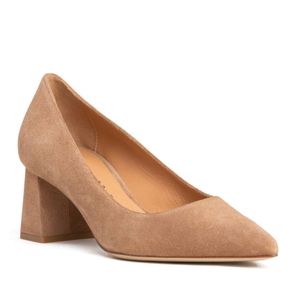 Corina Block Heel Pump Women's Camel Suede Memory Foam Heels by Beautiisoles – Don't Panic Shoes
