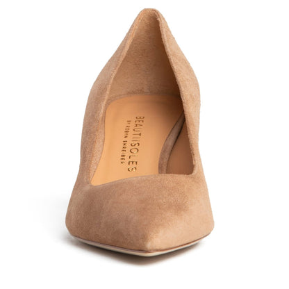 Corina Block Heel Pump Women's Camel Suede Memory Foam Heels by Beautiisoles – Don't Panic Shoes