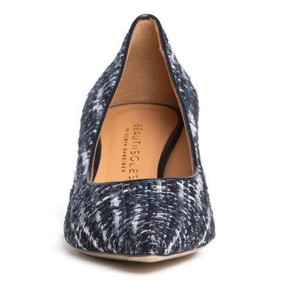 Corina Block Heel Pump Women’S Navy Tweed Leather Lined Heels by Beautiisoles – Don't Panic Shoes