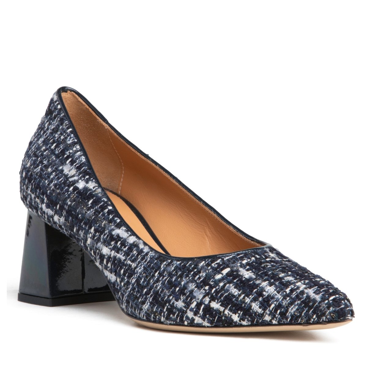 Corina Block Heel Pump Women’S Navy Tweed Leather Lined Heels by Beautiisoles – Don't Panic Shoes