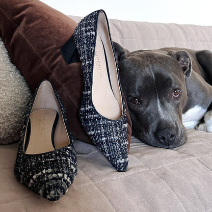 Corina Block Heel Pump Women’S Navy Tweed Leather Lined Heels by Beautiisoles – Don't Panic Shoes