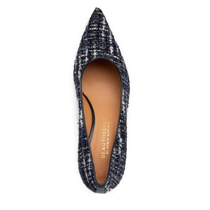 Corina Block Heel Pump Women’S Navy Tweed Leather Lined Heels by Beautiisoles – Don't Panic Shoes