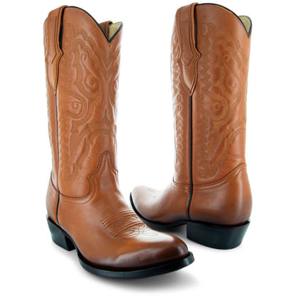 Cowboy Dress Boots | Mens Classic Round - Toe Boots (H7001 - Tan) Cowboy Boots by Soto Boots – Don't Panic Shoes