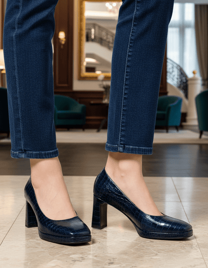 CriStina Women’s Navy Embossed Crocodile Leather Pump Heels by Beautiisoles – Don't Panic Shoes