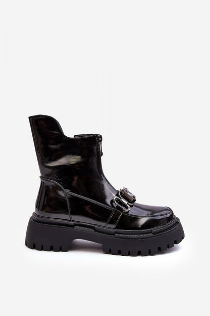Olyava Gem Adorned Eco Leather Winter Ankle Boots