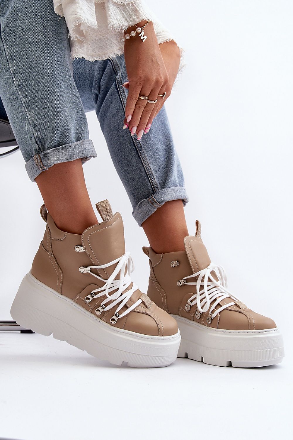 Ermelle Sculpted Platform Sneakers Everyday Wear Leather