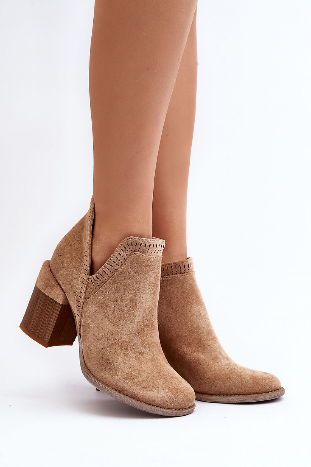 Callina Spring Suede Ankle Boots Wide Block Heel Eco Suede