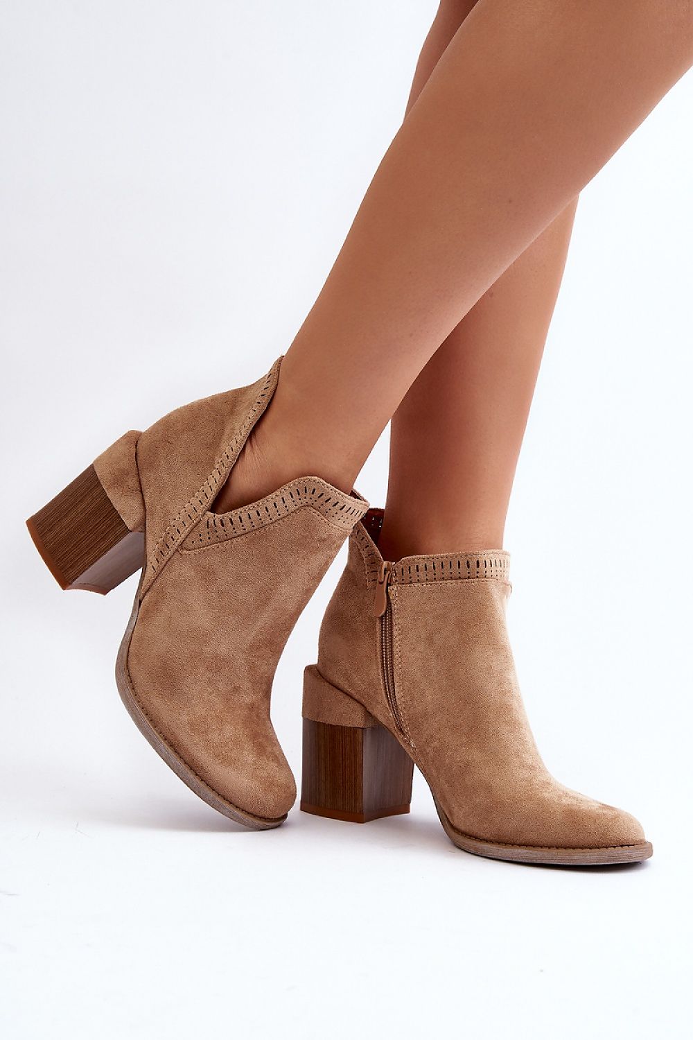 Callina Spring Suede Ankle Boots Wide Block Heel Eco Suede
