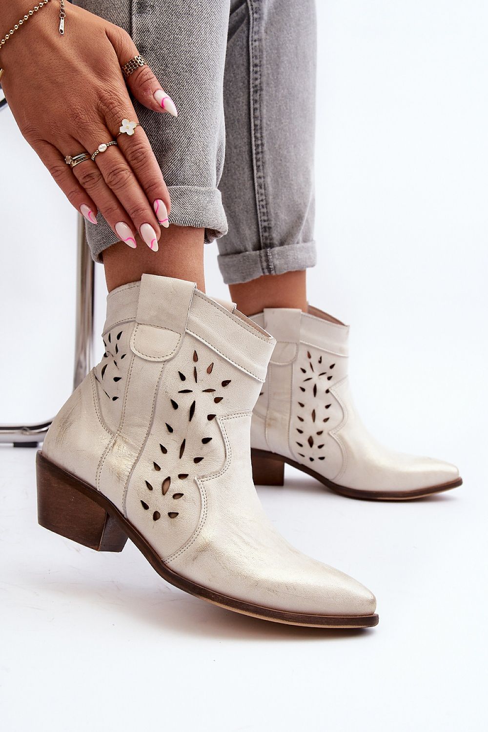 Riverta Leather Western Ankle Boots