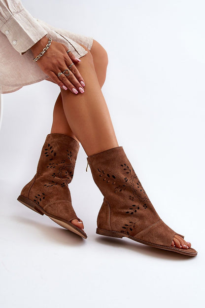 Avelynna Suede Openwork Zip Sandals