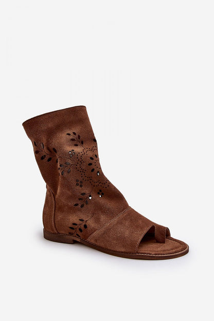 Avelynna Suede Openwork Zip Sandals