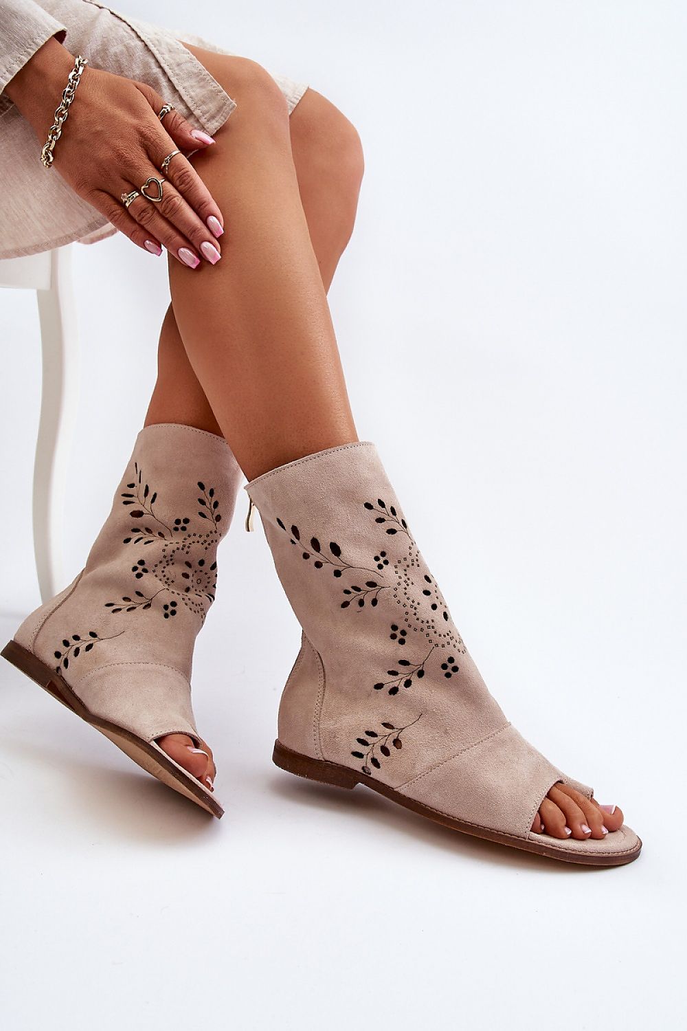 Avelynna Suede Openwork Zip Sandals