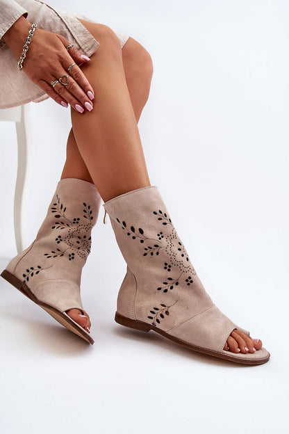 Avelynna Suede Openwork Zip Sandals