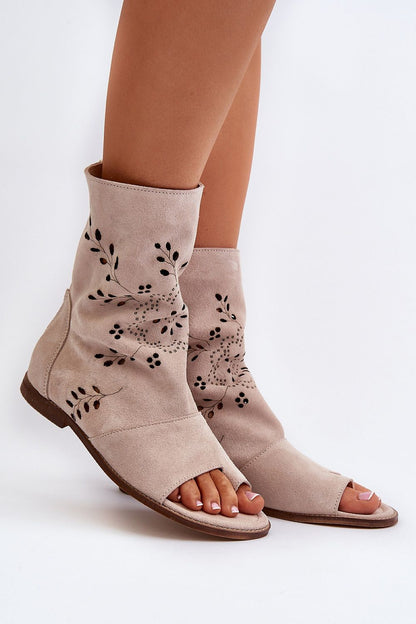 Avelynna Suede Openwork Zip Sandals