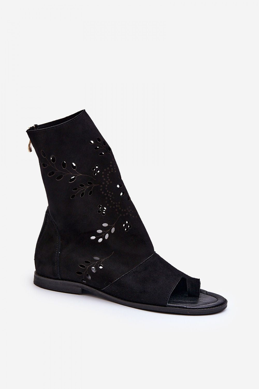 Avelynna Suede Openwork Zip Sandals