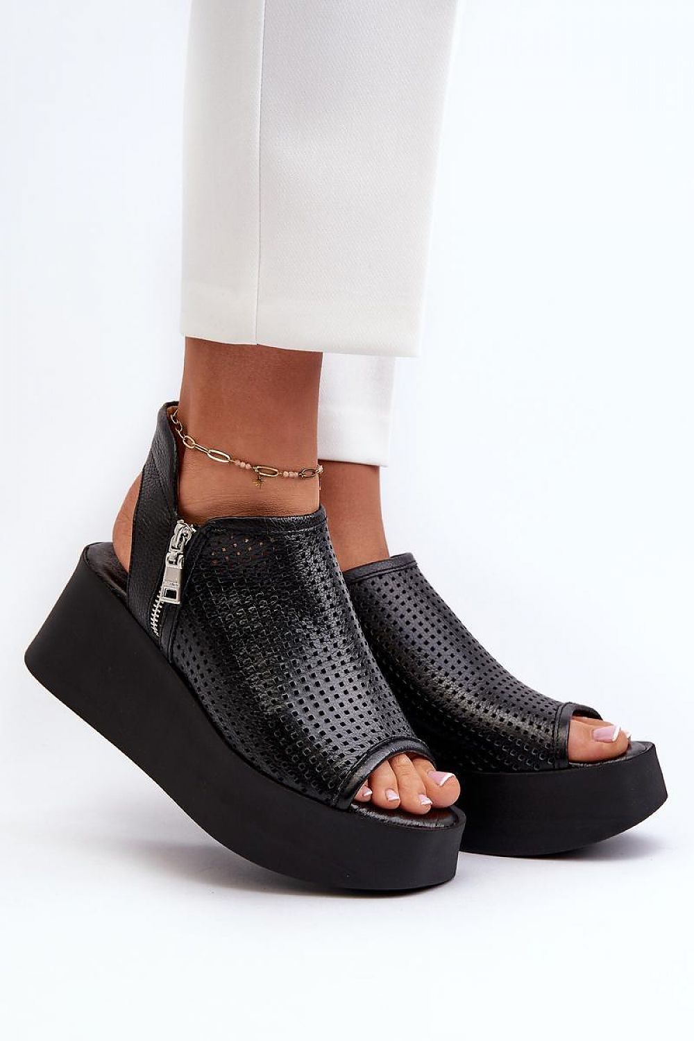 Ysolde Openwork Leather Platform Sandals