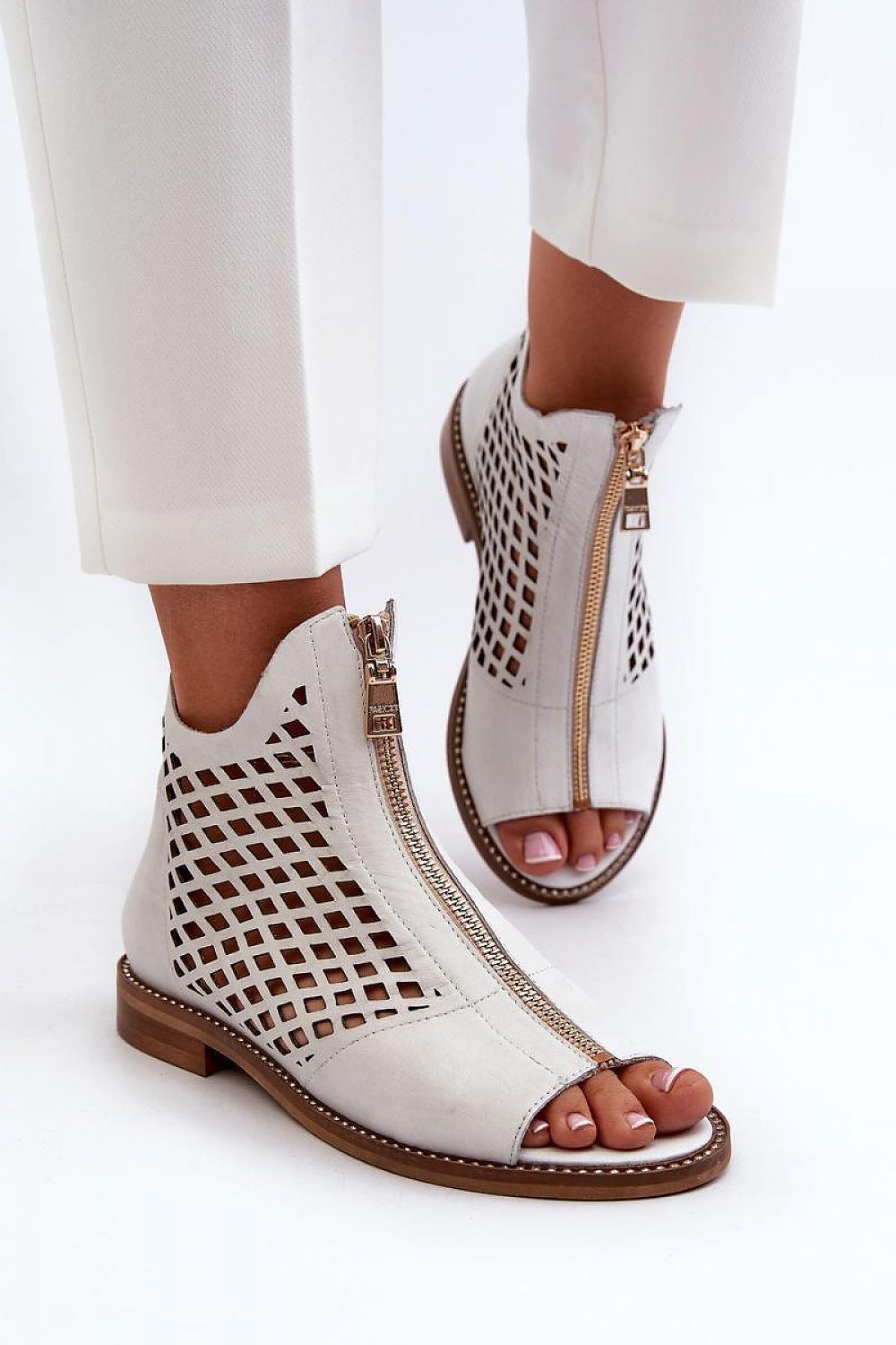 Almeryn Zipped Openwork Flat Sandals