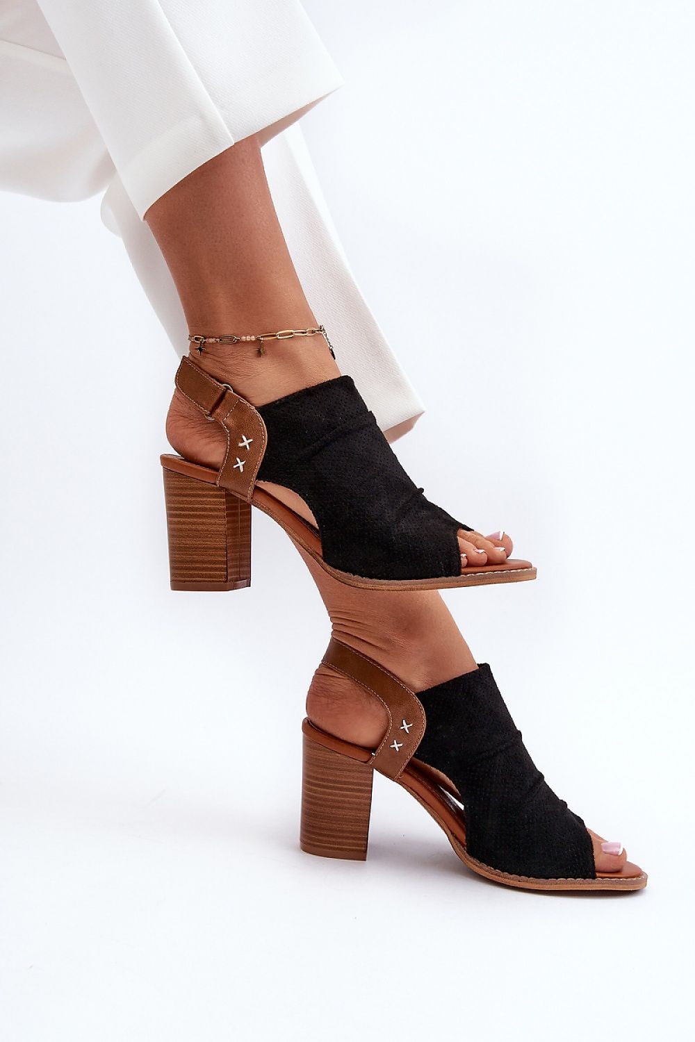 Veliera Suede-Cutout Sandals Vegan Suede Post Heel