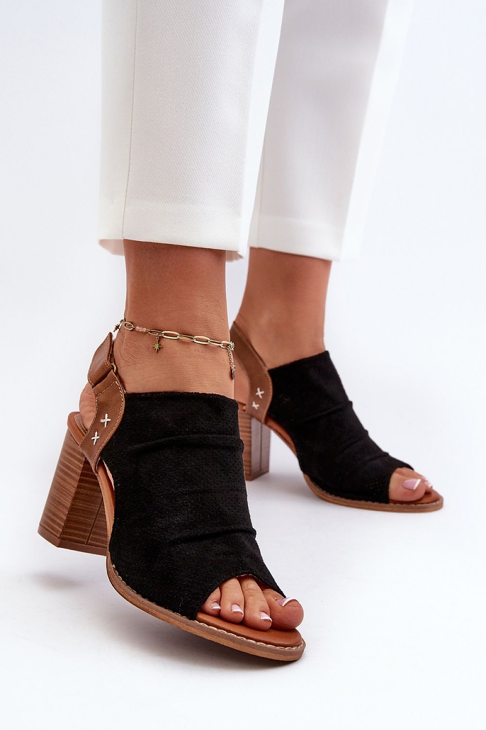 Veliera Suede-Cutout Sandals Vegan Suede Post Heel