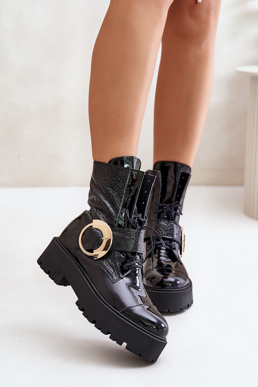 Bravora Leather Buckled Platform Boots