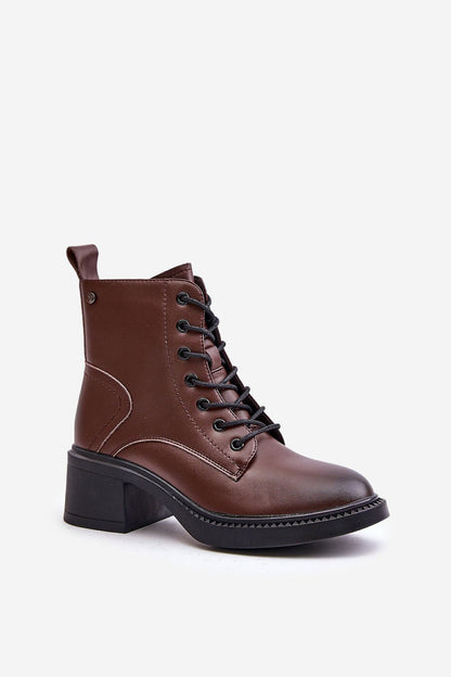 Milvera Genuine Leather Ankle-High Lace-Up Heel Boots