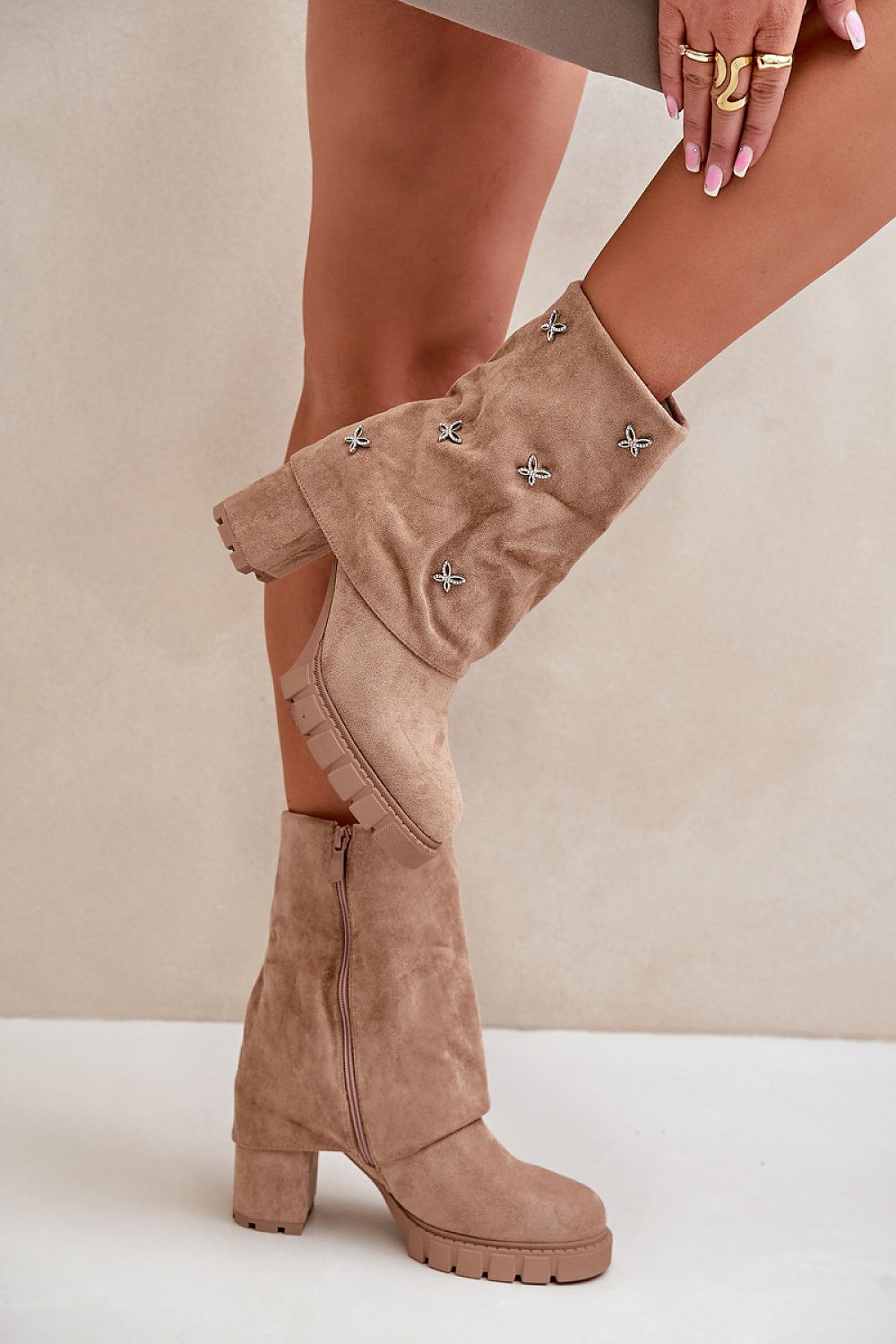 Evelmera Foldover Suede Heel Boots