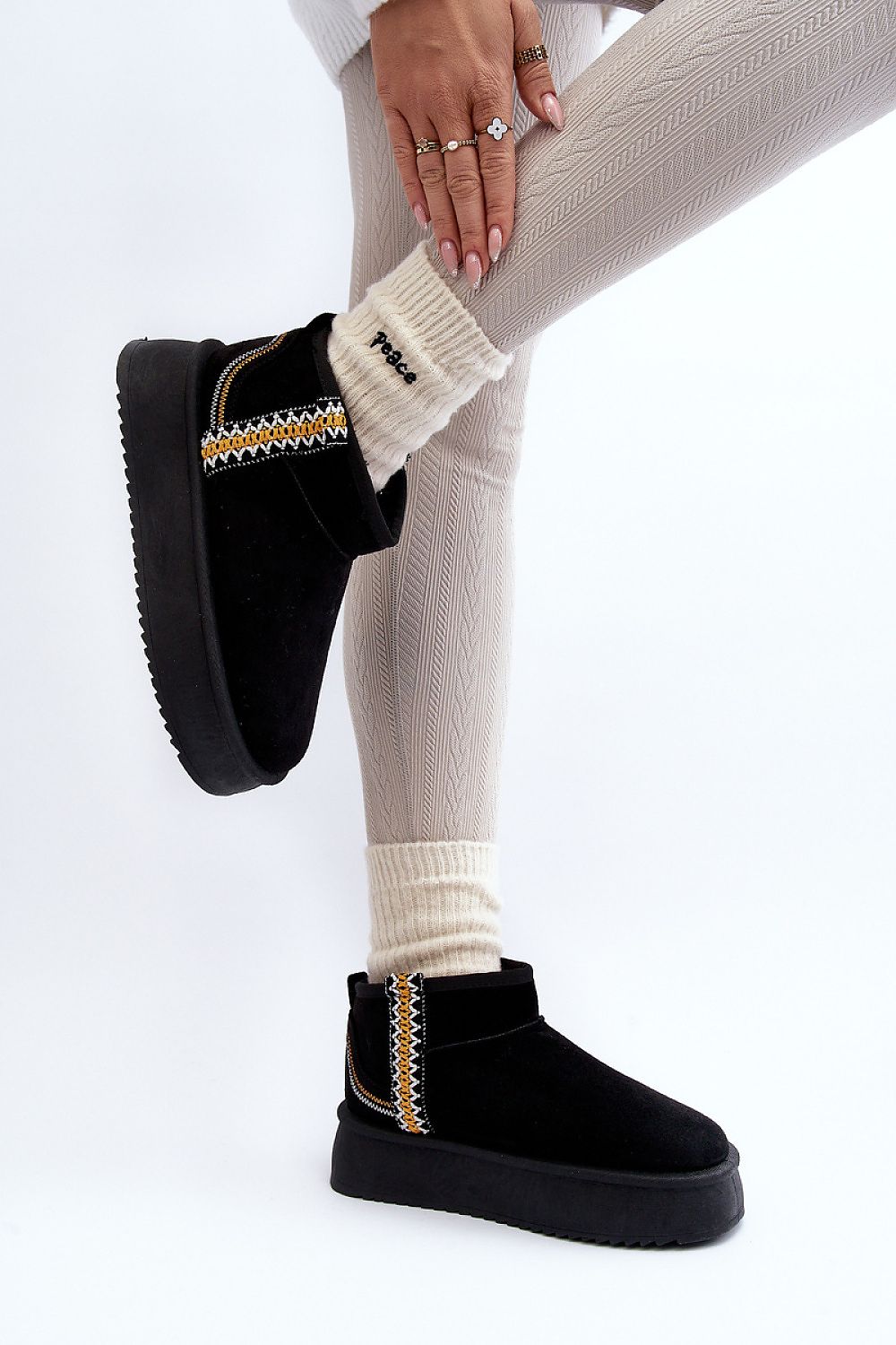 Azmira Aztec Platform Eco Suede Snow Boots Ankle High