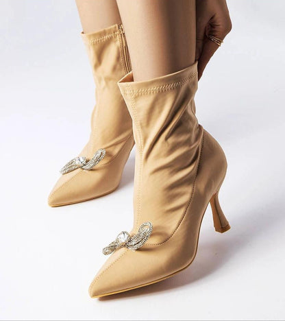Serelune rhinestone bow heel boots