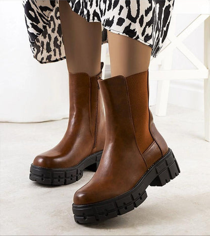 Ferensa Tall Boots With Side Zip Vegan Leather Brown