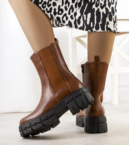 Ferensa Tall Boots With Side Zip Vegan Leather Brown