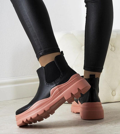 Ravela Black Boots with Pink Platform