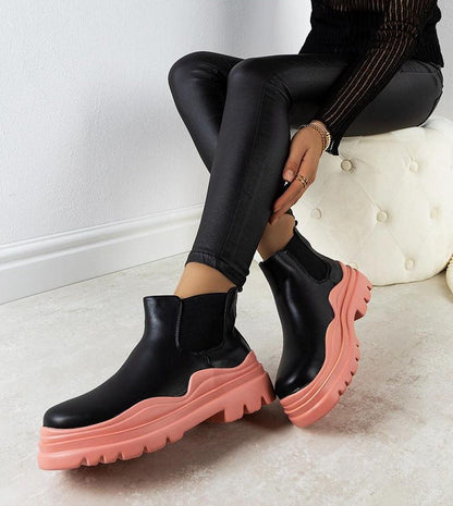 Ravela Black Boots with Pink Platform