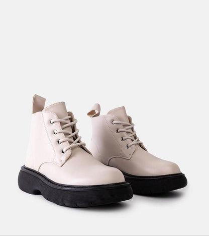Solvaira Matte White Lace-Up Boots