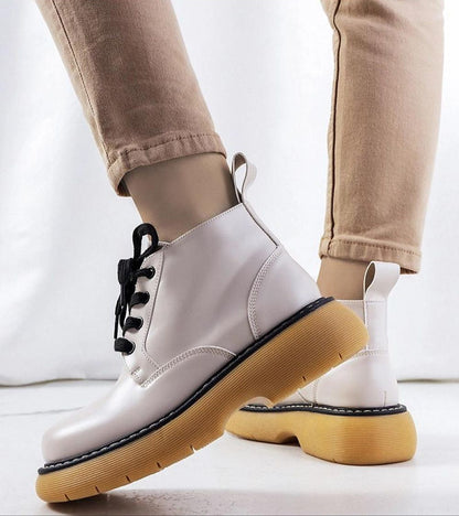 Redelek White Matte Lace-Up Boots