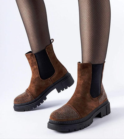 Brivola Brown Suede Ankle Boots with Zircons
