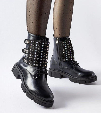 Elvare Black Rhinestone Ankle Boots