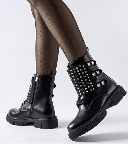 Elvare Black Rhinestone Ankle Boots