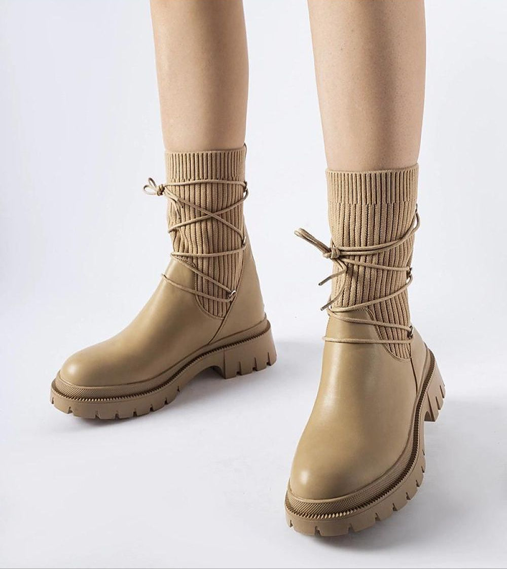 Calmira Beige Sock Boots